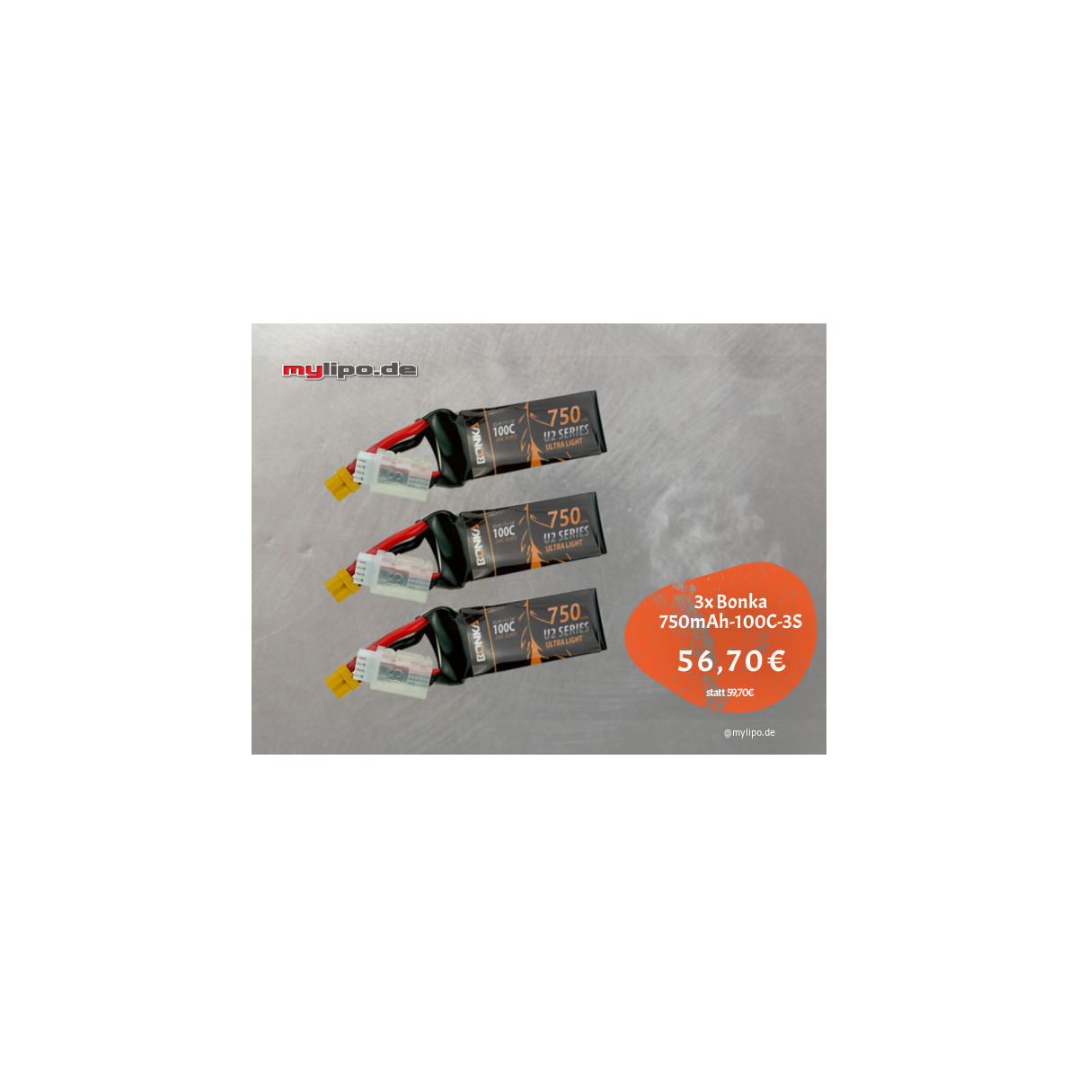 3x Bonka Lipo Akku 750mAh 11,1V 100C/200C  XT30 Goosky...